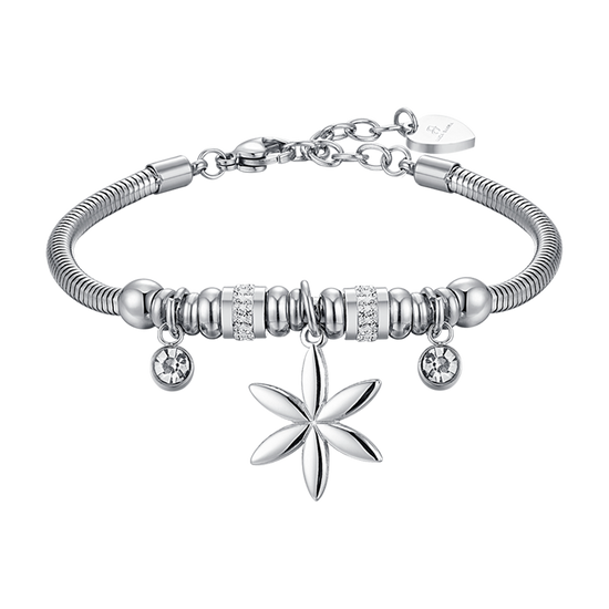 DAMENARMBAND AUS STAHL MIT BLUME DES LEBENS UND WEISSEN KRISTALLEN