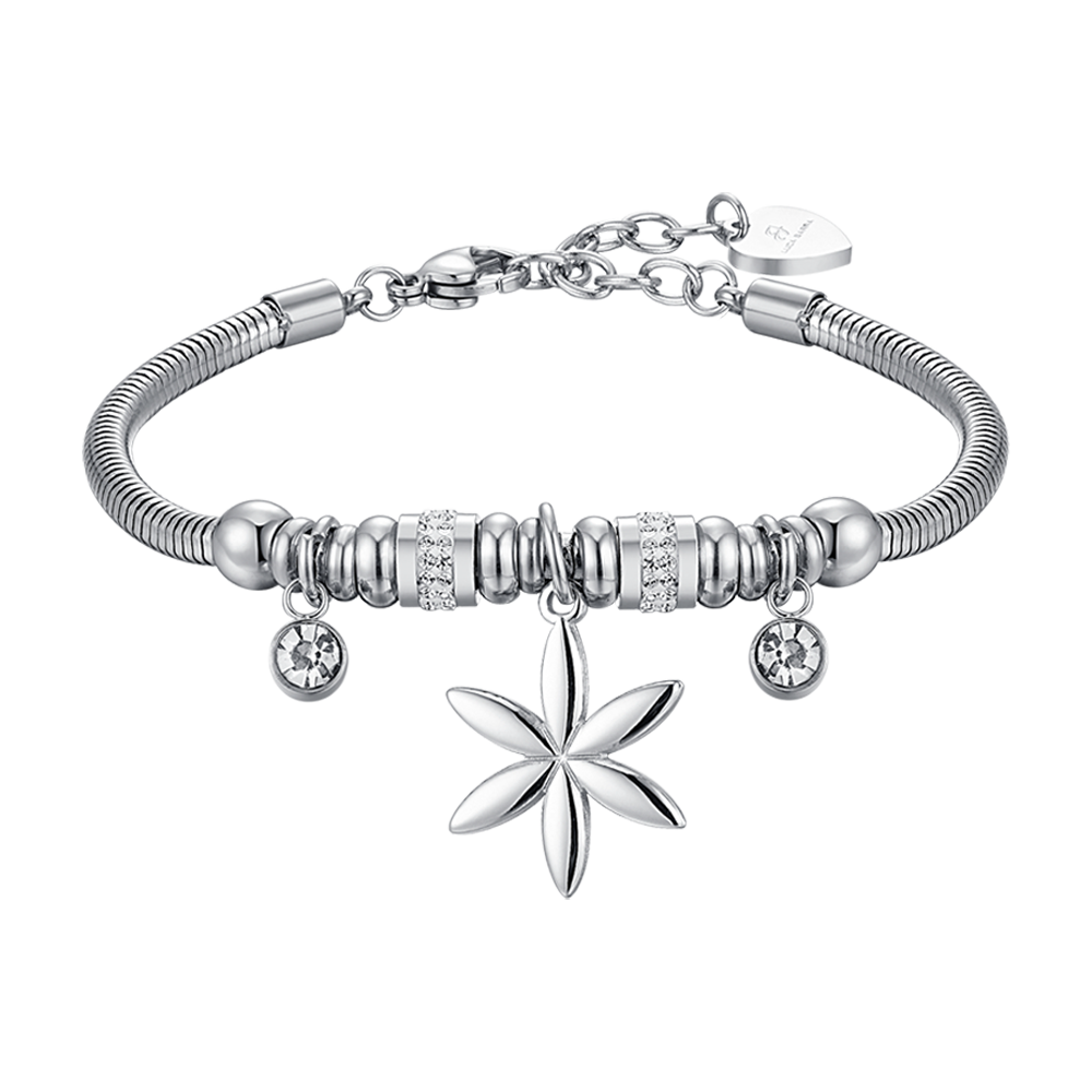 DAMENARMBAND AUS STAHL MIT BLUME DES LEBENS UND WEISSEN KRISTALLEN