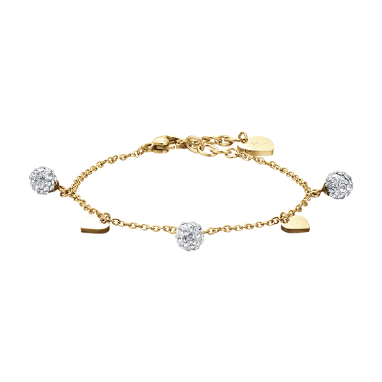 IP GOLD STAHL DAMENARMBAND MIT HERZEN UND WEISSEN KRISTALLEN