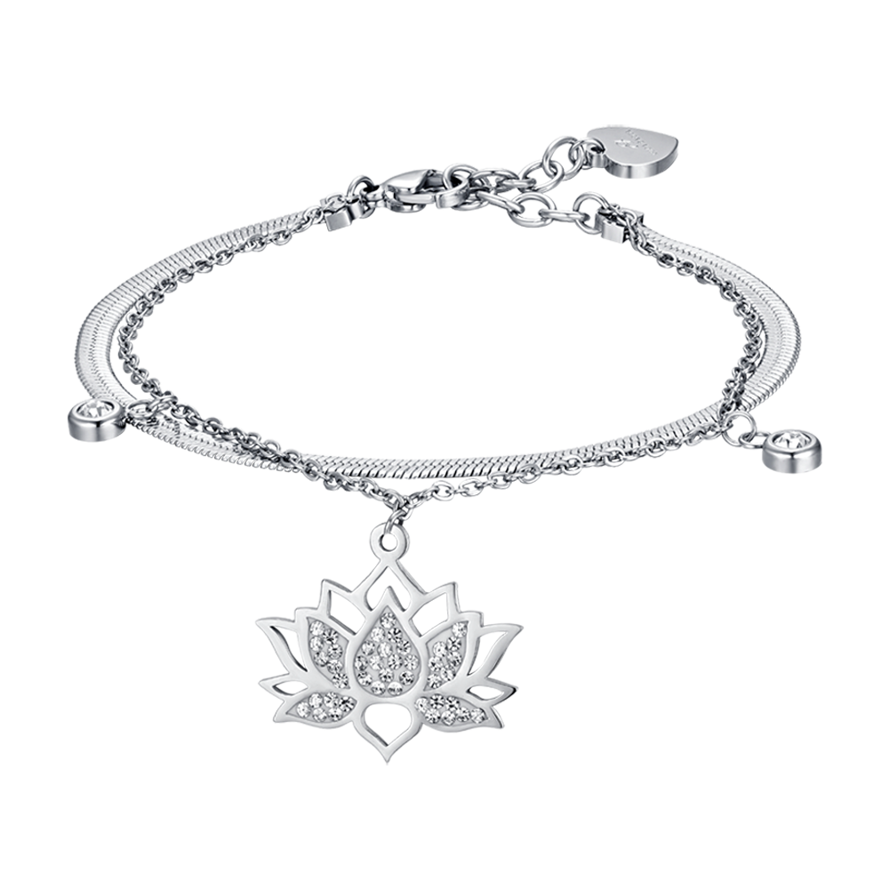 DAMENARMBAND AUS STAHL MIT LOTUSBLUME UND WEISSEN KRISTALLEN