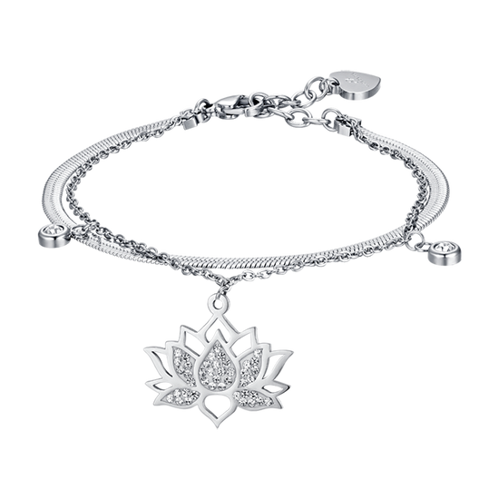 DAMENARMBAND AUS STAHL MIT LOTUSBLUME UND WEISSEN KRISTALLEN