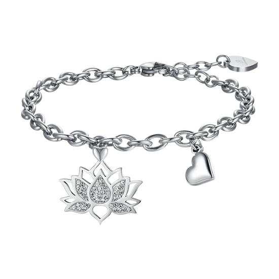 DAMENARMBAND AUS STAHL MIT LOTUSBLUME UND WEISSEN KRISTALLEN