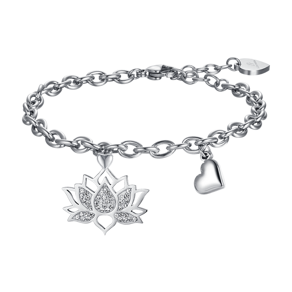 DAMENARMBAND AUS STAHL MIT LOTUSBLUME UND WEISSEN KRISTALLEN