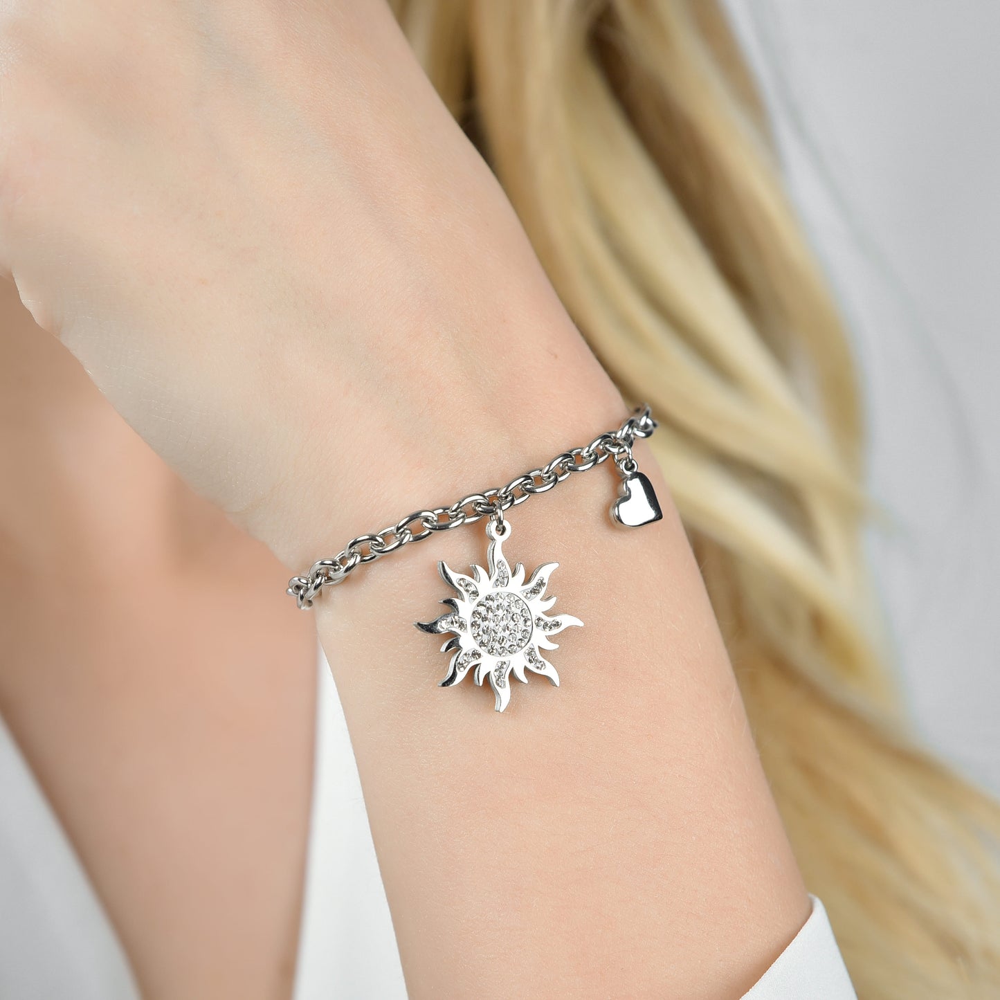 DAMEN-SONNENARMBAND AUS STAHL MIT WEISSEN KRISTALLEN