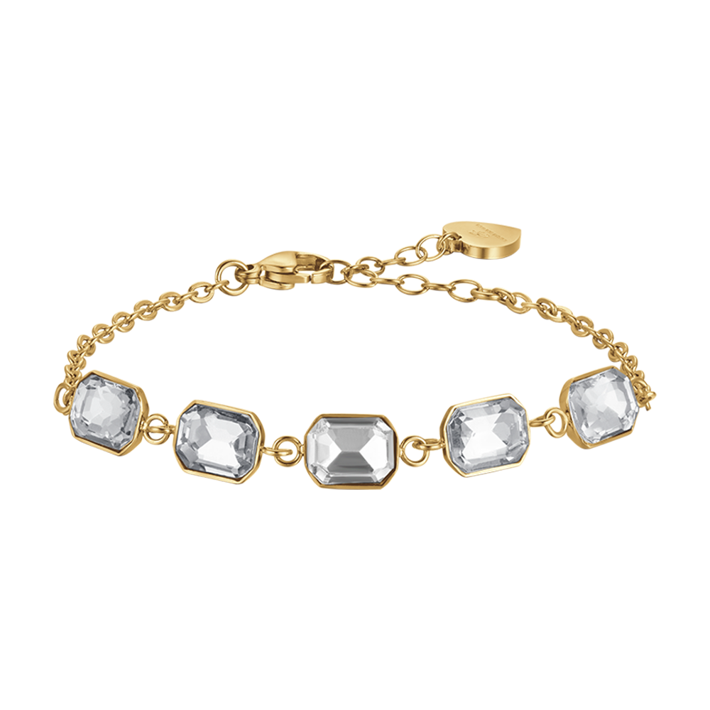 IP GOLD STAHL DAMENARMBAND MIT WEISSEN KRISTALLEN