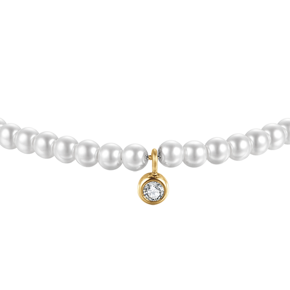 IP GOLD STAHL DAMENARMBAND MIT WEISSEN KRISTALLPERLEN