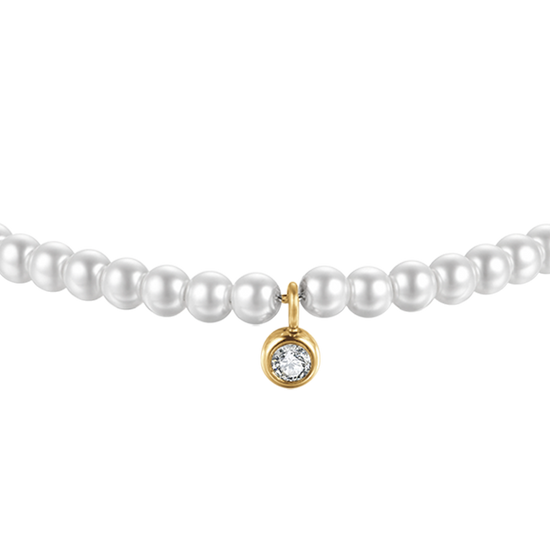 IP GOLD STAHL DAMENARMBAND MIT WEISSEN KRISTALLPERLEN