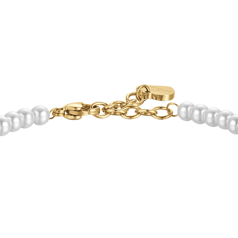 IP GOLD STAHL DAMENARMBAND MIT WEISSEN KRISTALLPERLEN