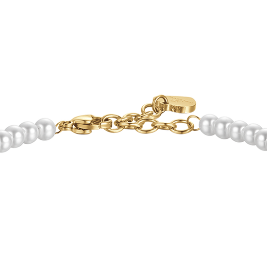 IP GOLD STAHL DAMENARMBAND MIT WEISSEN KRISTALLPERLEN