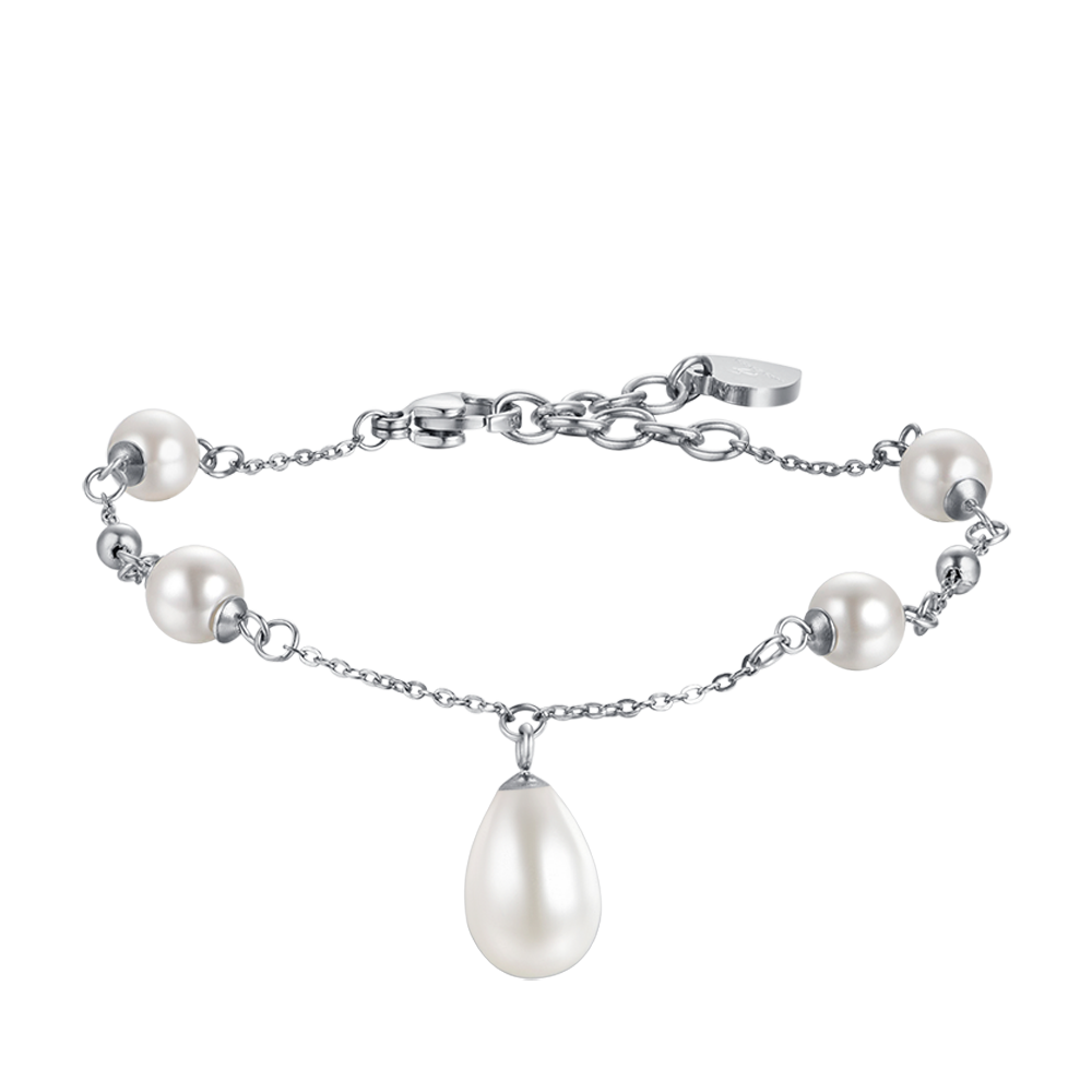 WOMAN'S STEEL BRACELET WITH PEARLS Luca Barra