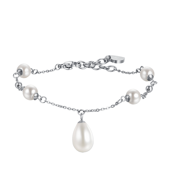 WOMAN'S STEEL BRACELET WITH PEARLS Luca Barra