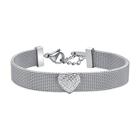 MILANO STEEL MESH DAMENARMBAND MIT HERZ MIT WEISSEN KRISTALLEN