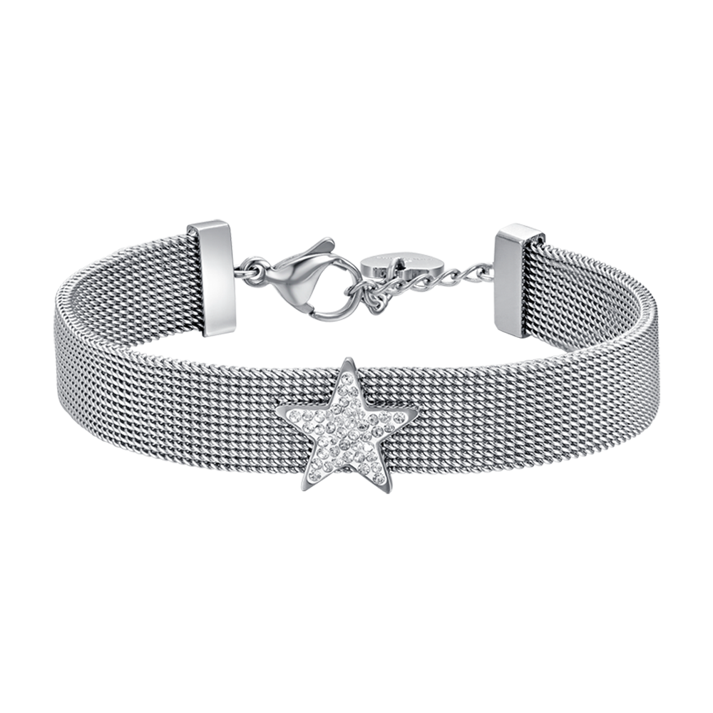 MILANO STEEL MESH DAMENARMBAND MIT STERN MIT WEISSEN KRISTALLEN