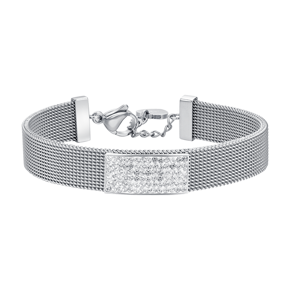 MILANO STEEL MESH DAMENARMBAND MIT WEISSEM KRISTALLELEMENT