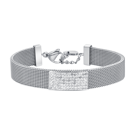 MILANO STEEL MESH DAMENARMBAND MIT WEISSEM KRISTALLELEMENT