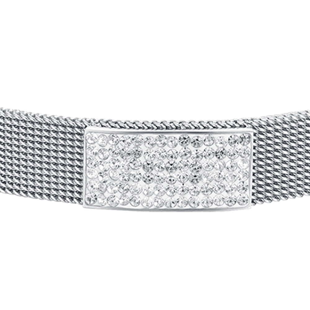 MILANO STEEL MESH DAMENARMBAND MIT WEISSEM KRISTALLELEMENT