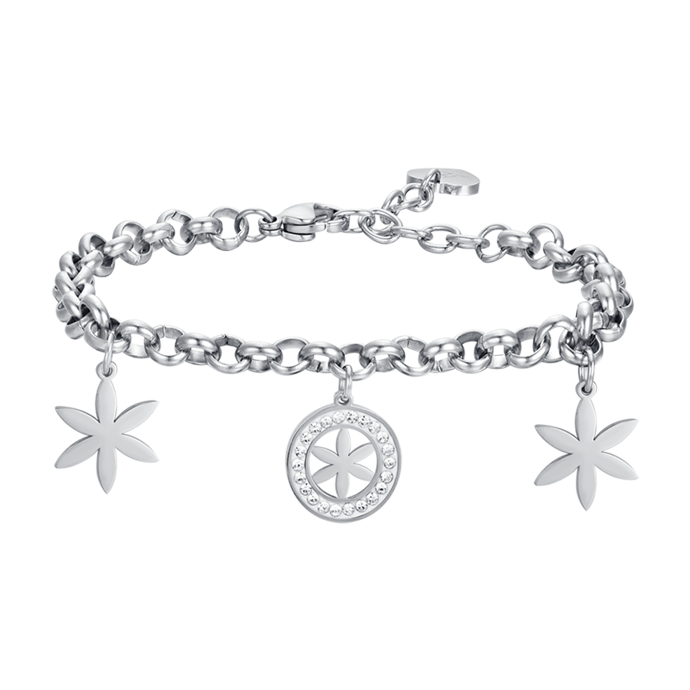 DAMENARMBAND AUS STAHL MIT BLUME DES LEBENS UND WEISSEN KRISTALLEN