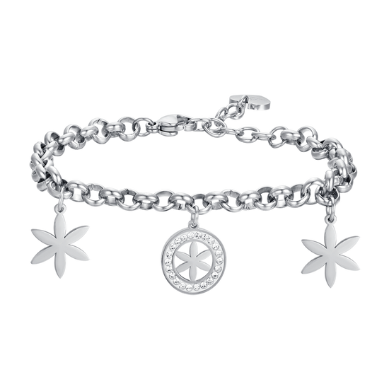 DAMENARMBAND AUS STAHL MIT BLUME DES LEBENS UND WEISSEN KRISTALLEN