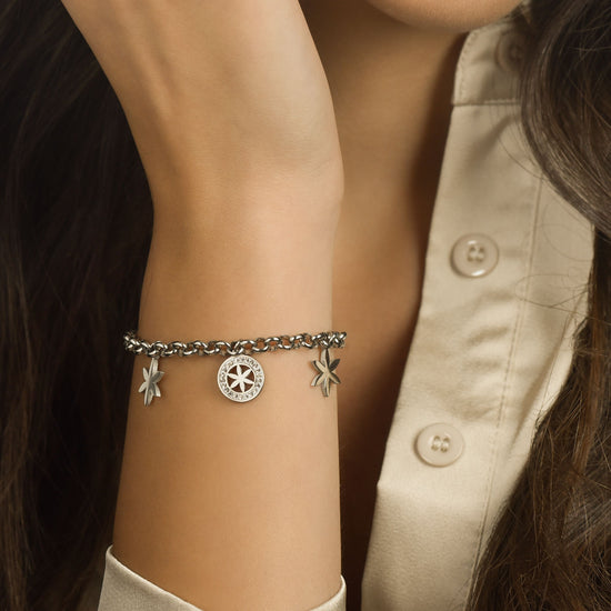 DAMENARMBAND AUS STAHL MIT BLUME DES LEBENS UND WEISSEN KRISTALLEN