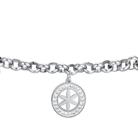 DAMENARMBAND AUS STAHL MIT BLUME DES LEBENS UND WEISSEN KRISTALLEN