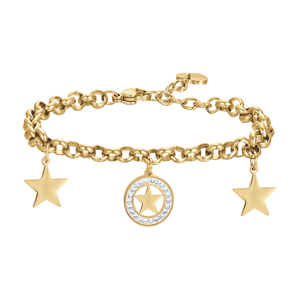 IP GOLD STAHL DAMENARMBAND MIT STERNEN UND WEISSEN KRISTALLEN