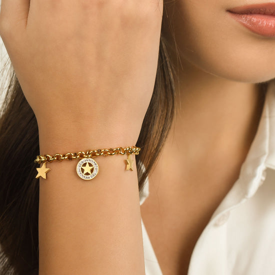 IP GOLD STAHL DAMENARMBAND MIT STERNEN UND WEISSEN KRISTALLEN