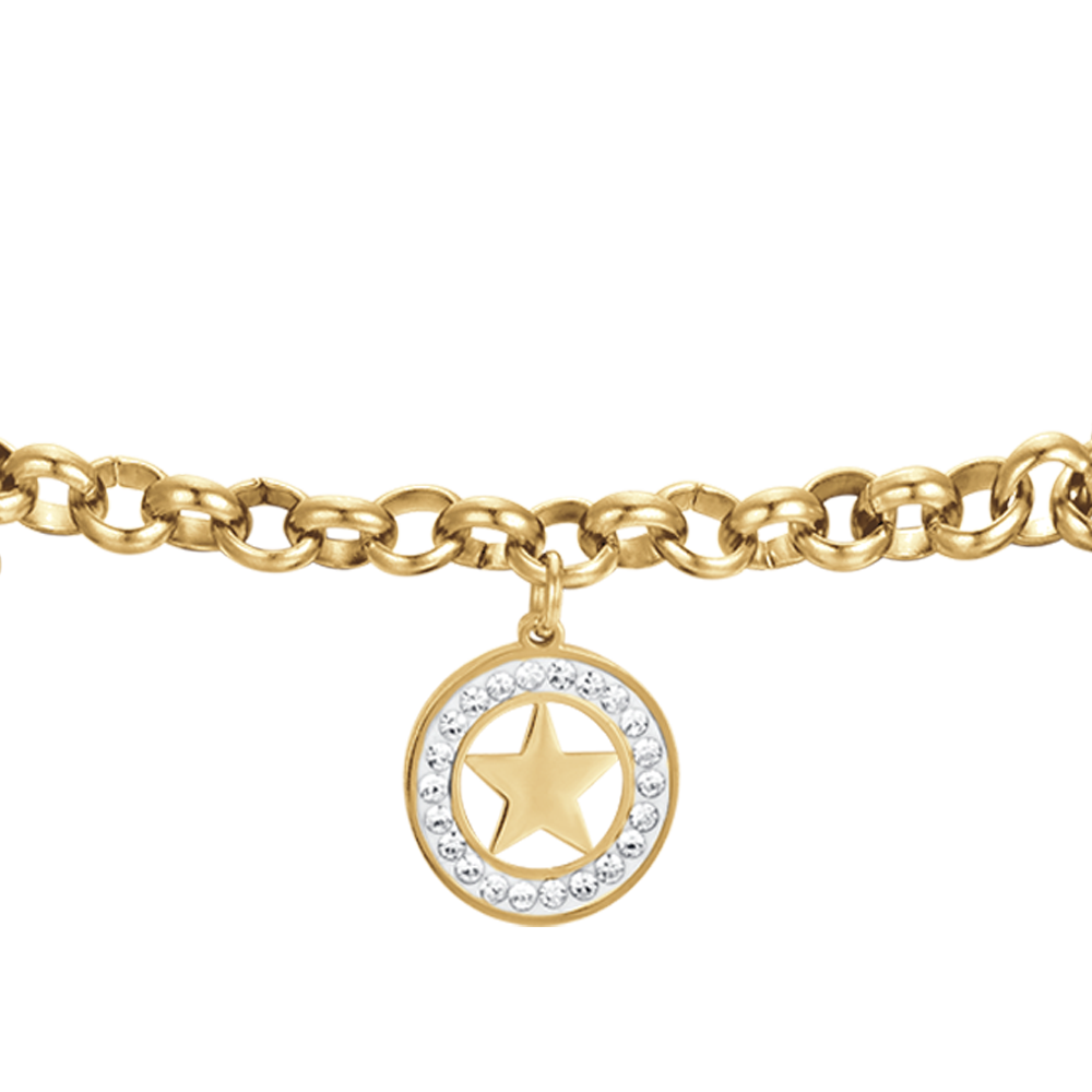 IP GOLD STAHL DAMENARMBAND MIT STERNEN UND WEISSEN KRISTALLEN