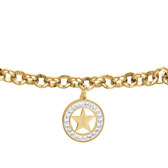 IP GOLD STAHL DAMENARMBAND MIT STERNEN UND WEISSEN KRISTALLEN