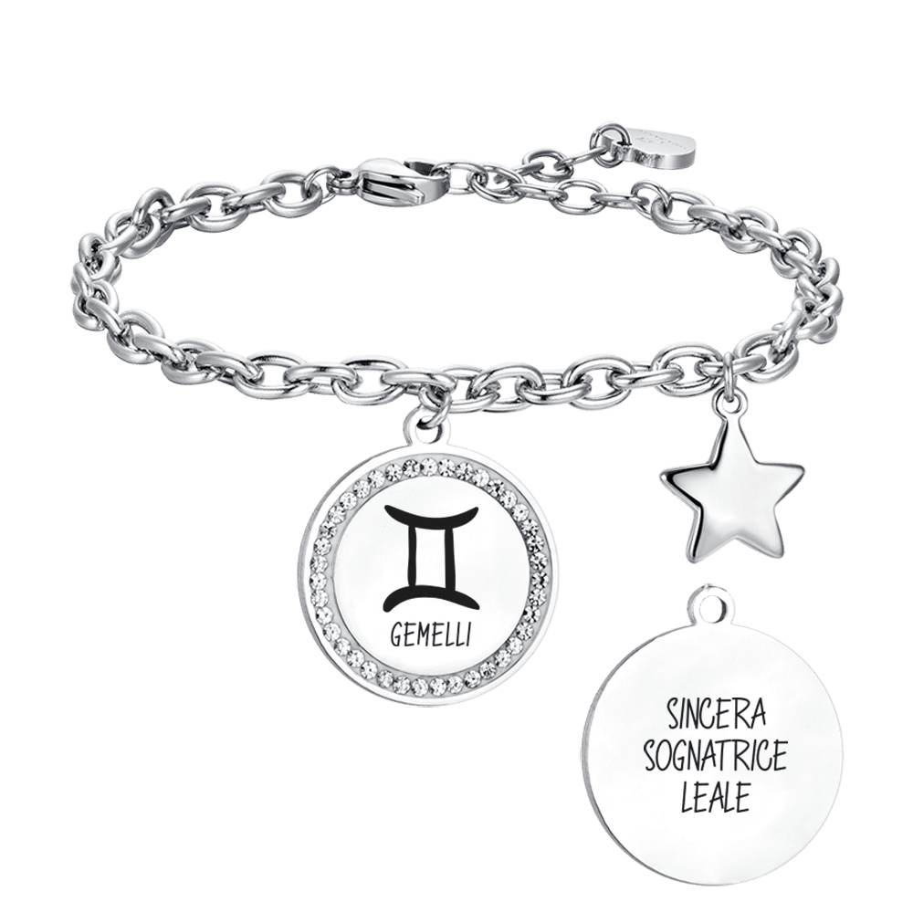 STAHL FRAU ARMBAND STERNZEICHEN ZWILLINGE PLATTE