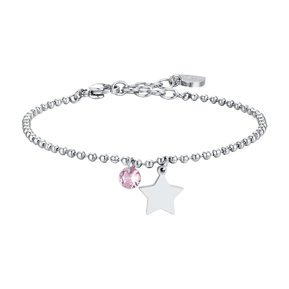 DAMENARMBAND AUS STAHL MIT STERN UND ROSA ZIRKON