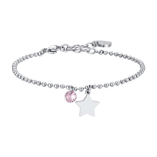 DAMENARMBAND AUS STAHL MIT STERN UND ROSA ZIRKON