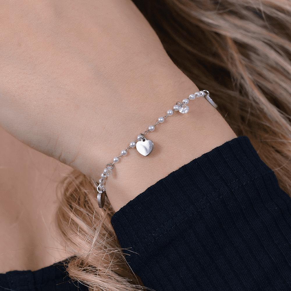 DAMEN BRACELET AUS STAHLPERLEN MIT HERZEN Luca Barra