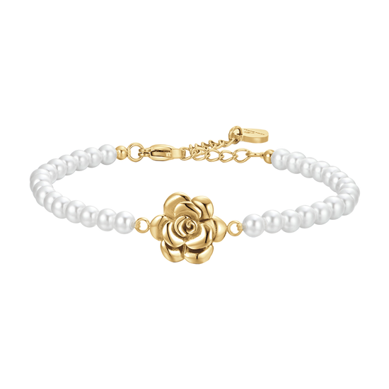 STAHL IP GOLD PERLEN UND ROSE DAMENARMBAND