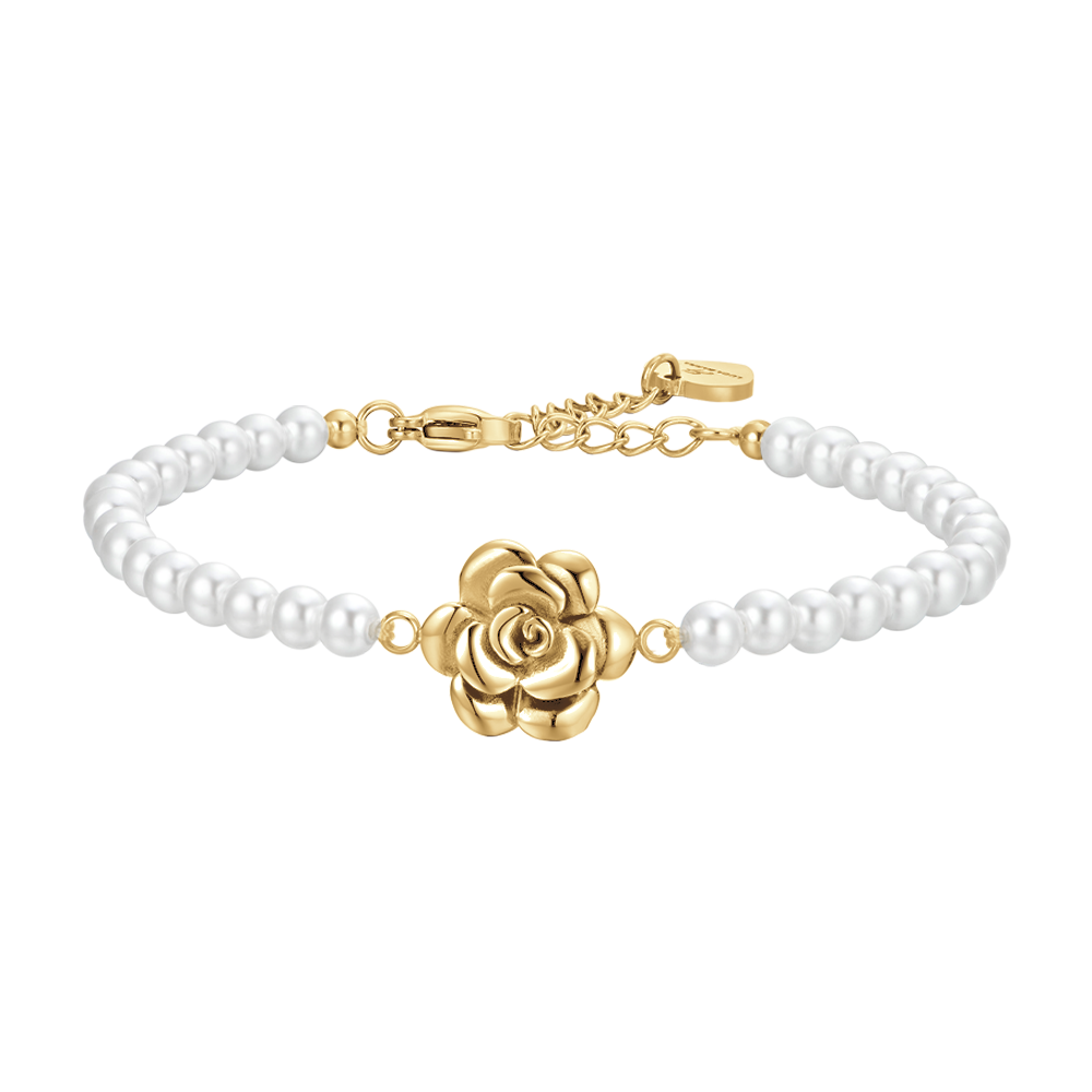 STAHL IP GOLD PERLEN UND ROSE DAMENARMBAND