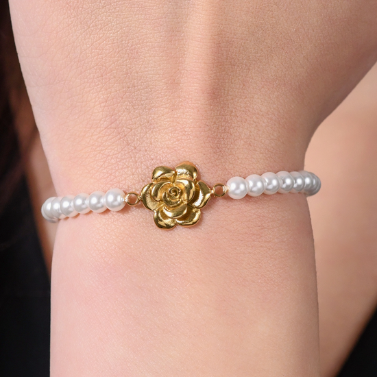 STAHL IP GOLD PERLEN UND ROSE DAMENARMBAND