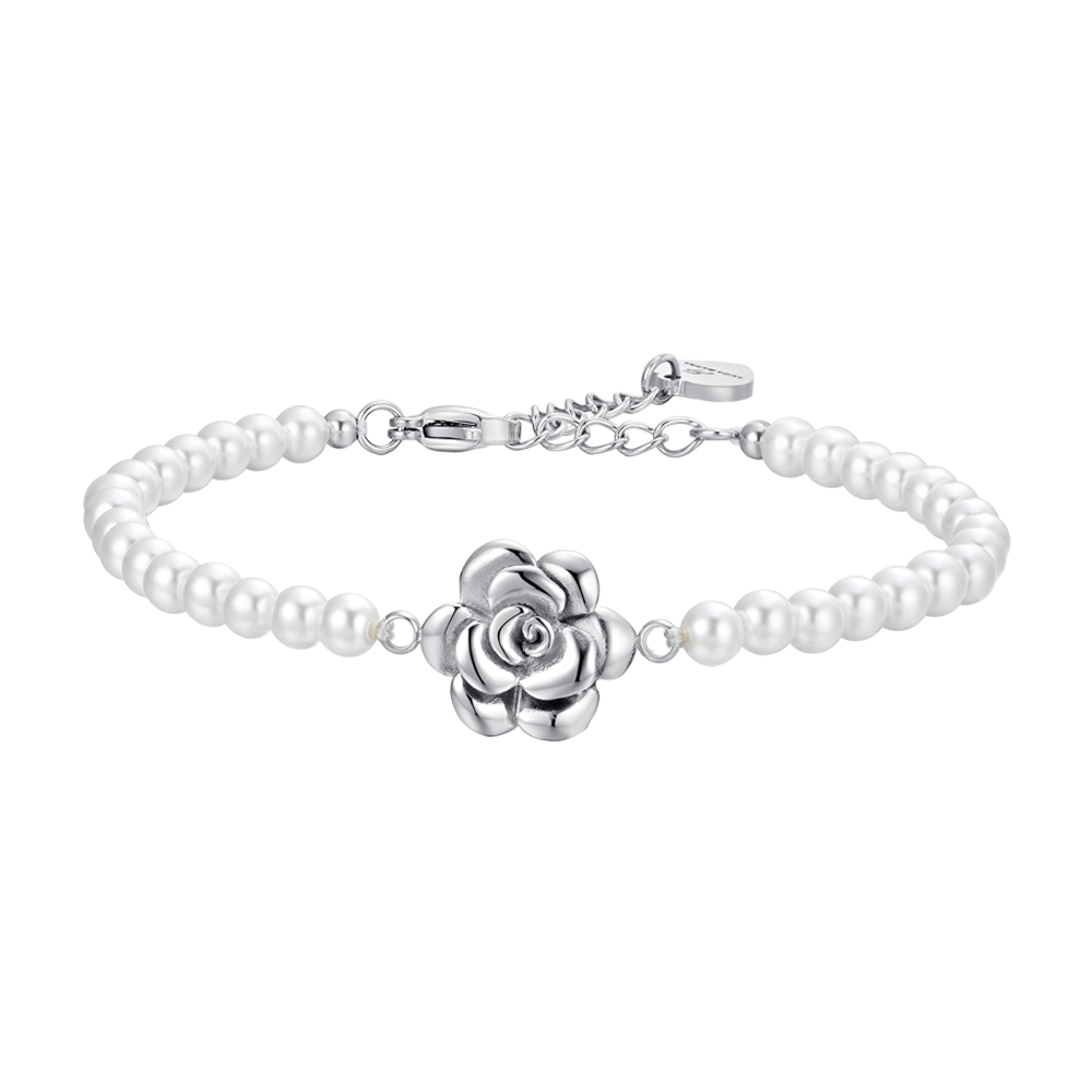 DAMENARMBAND AUS PERLEN UND ROSA STAHL