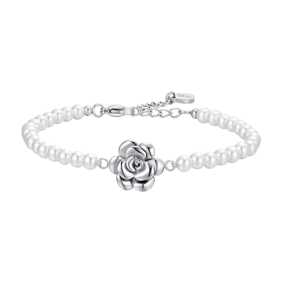 DAMENARMBAND AUS PERLEN UND ROSA STAHL