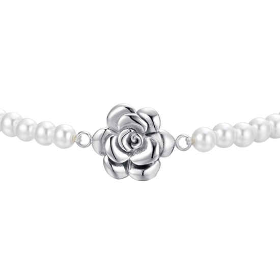 DAMENARMBAND AUS PERLEN UND ROSA STAHL