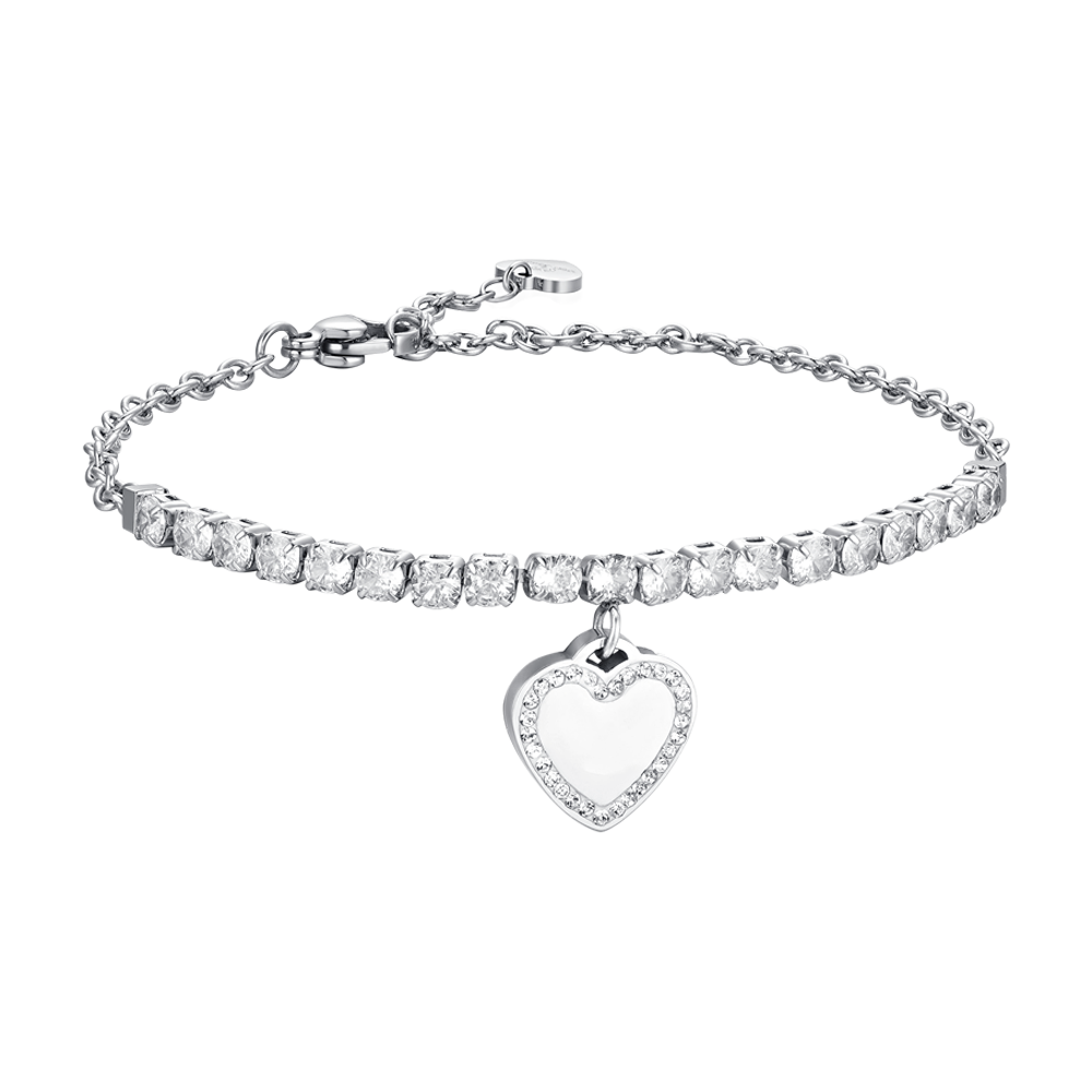 DAMEN-TENNISARMBAND AUS STAHL MIT HERZ UND ZIRKONIUMDIOXID