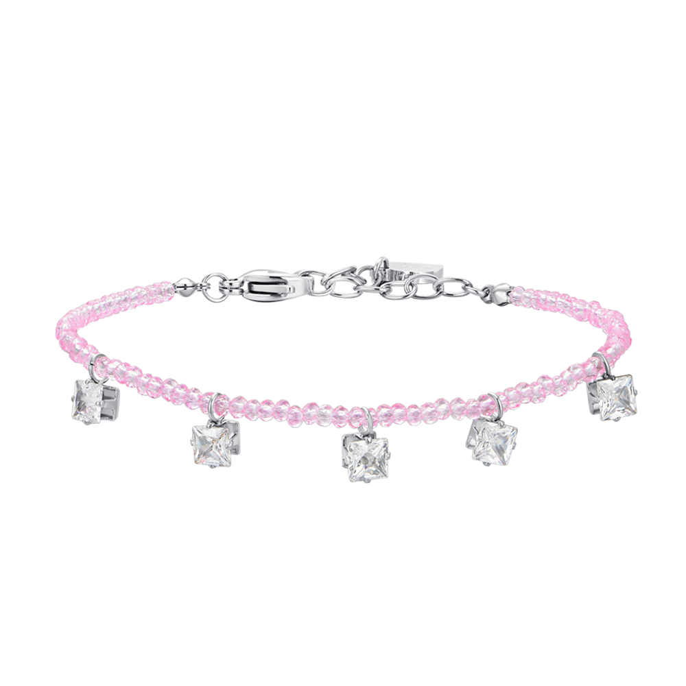 DAMENARMBAND IN ROSA KRISTALL UND WEISSEN ZIRKONIA AUS STAHL