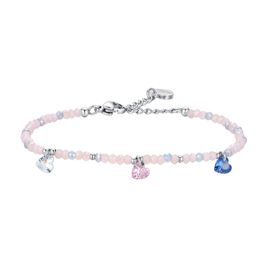 DAMENARMBAND AUS STAHL MIT ROSA STEINEN UND MEHRFARBIGEN KRISTALLEN