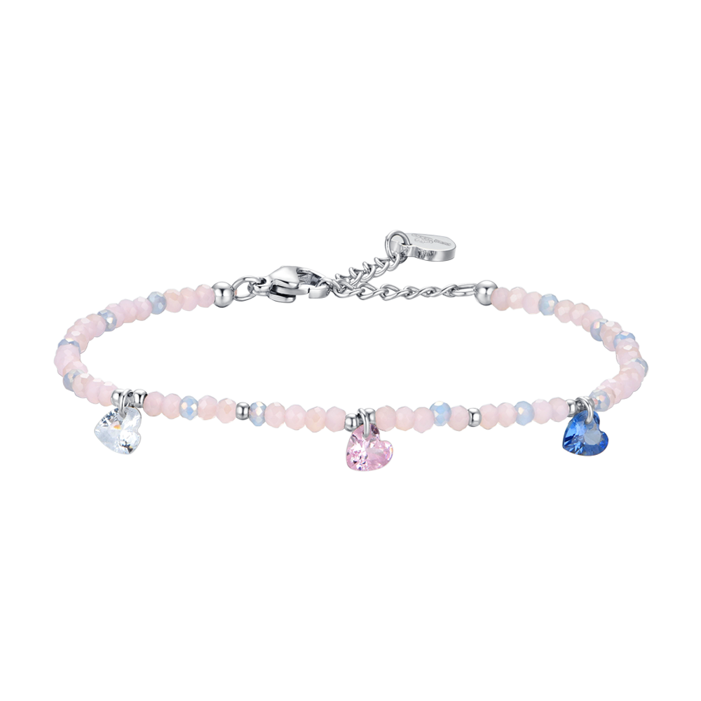 DAMENARMBAND AUS STAHL MIT ROSA STEINEN UND MEHRFARBIGEN KRISTALLEN