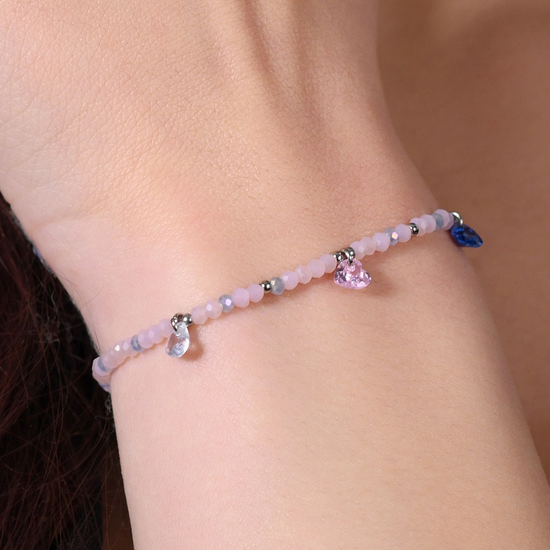 DAMENARMBAND AUS STAHL MIT ROSA STEINEN UND MEHRFARBIGEN KRISTALLEN