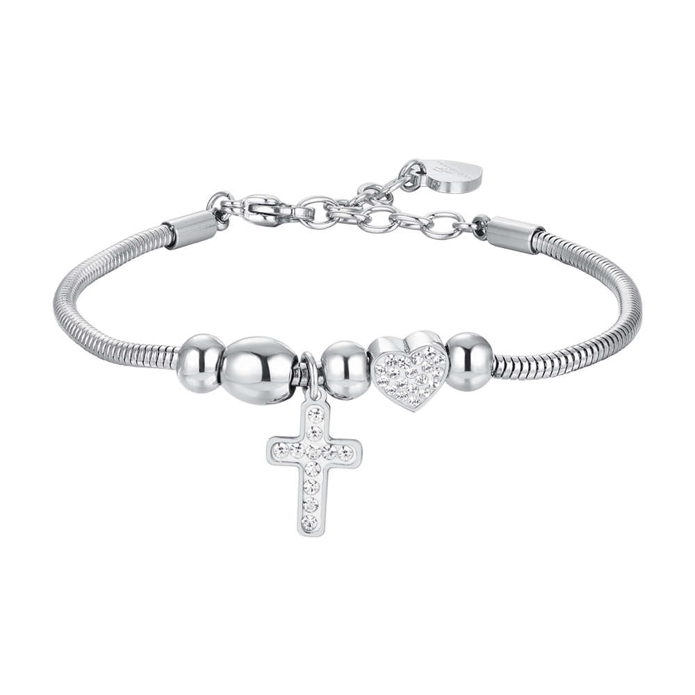 WOMAN'S CROSS STEEL AND CRYSTALS BRACELET Luca Barra