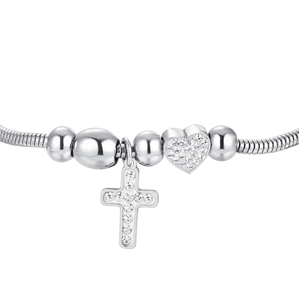 STAHLKREUZ UND KRISTALL DAMENARMBAND