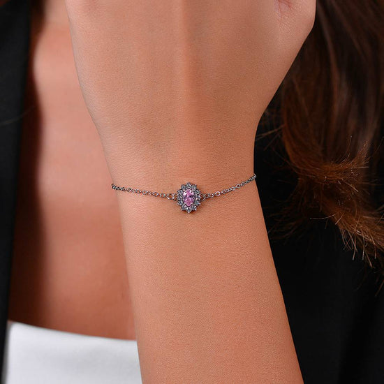 BRACCIALE DONNA IN ACCIAIO CRISTALLI E ZIRCONE ROSA