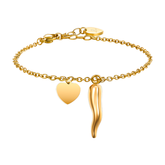 BRACCIALE DONNA IN ACCIAIO E IP GOLD CON CORNO E CUORE