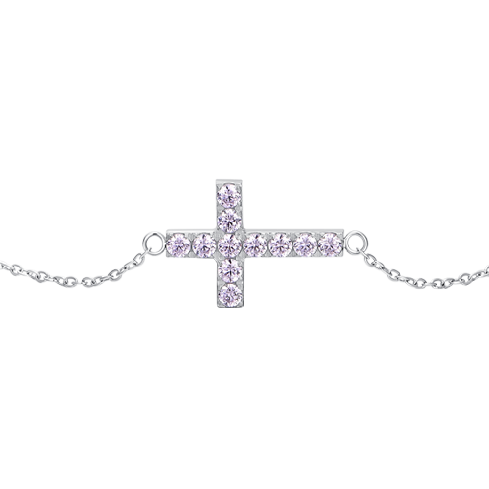 BRACCIALE DONNA IN ACCIAIO CON CROCE E ZIRCONI ROSA