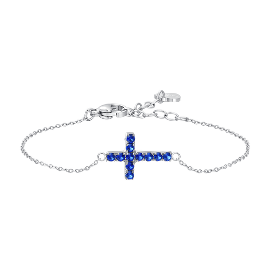 BRACCIALE DONNA IN ACCIAIO CON CROCE E ZIRCONI BLU