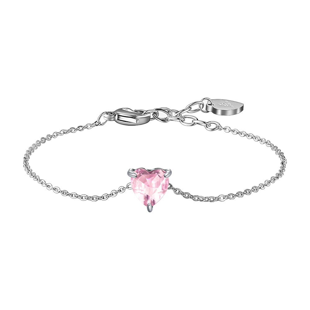 BRACCIALE DONNA IN ACCIAIO CON CUORE CRISTALLO ROSA